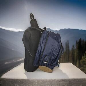 NWT! Compass USA expandable backpack in navy blue and brown 18x12x9